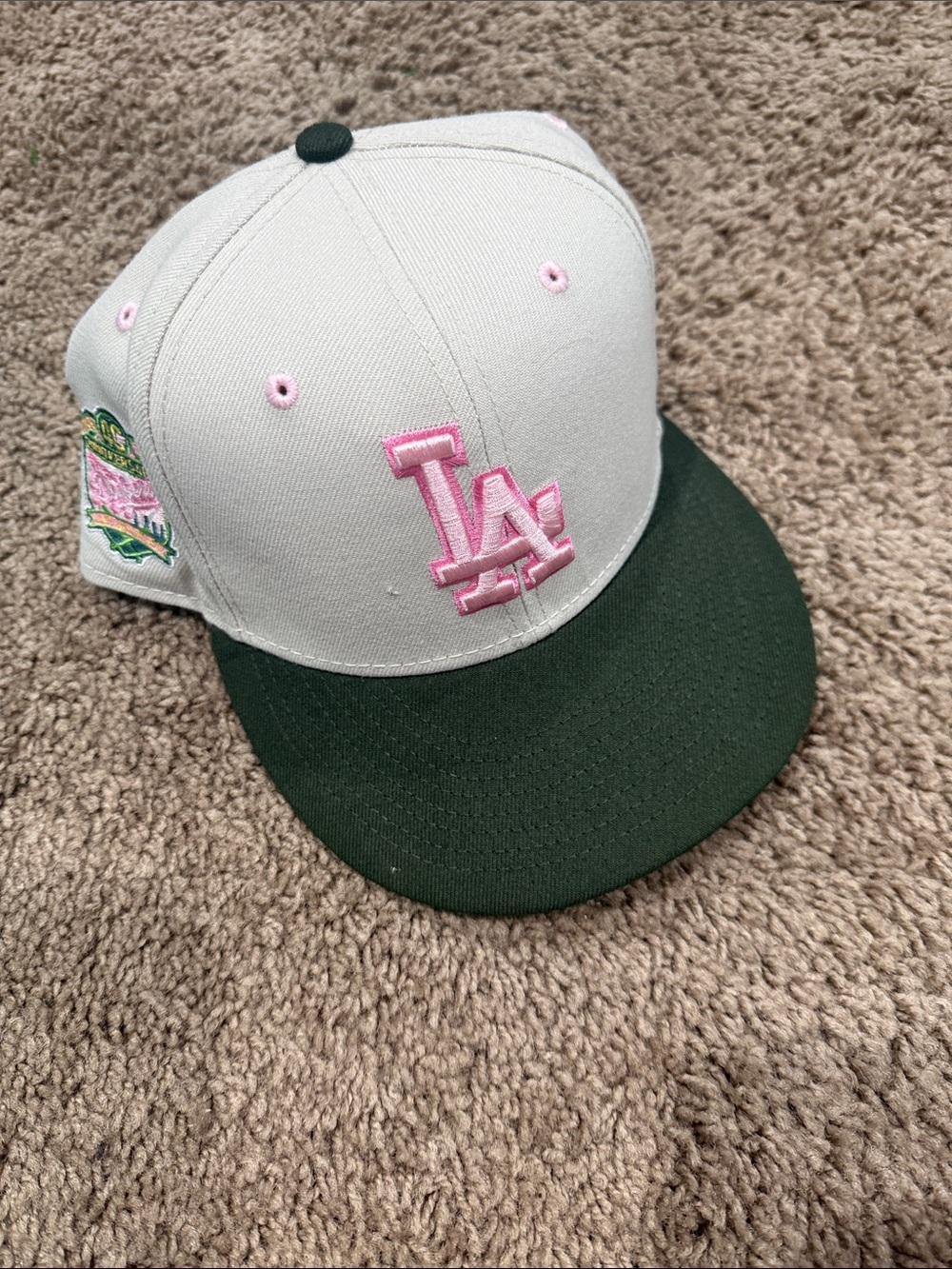 New Era 59FIFTY Cream Hat with Pink Eyelets and Black Sweatband